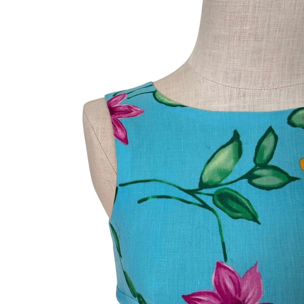 Talbots Blue Floral 100% Linen dress Womens Sz 4 Sheath Sleeveless Summer Party - Picture 14 of 16